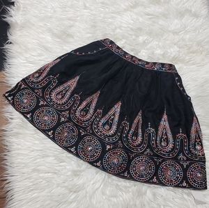 THEME Silk Blend Embroidered Black Skirt